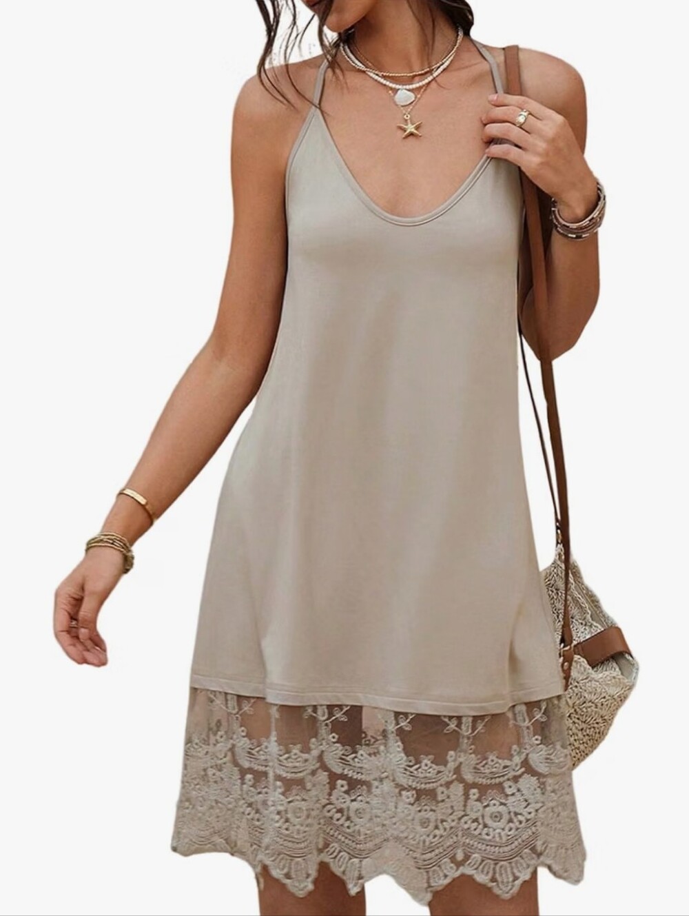 Lace V Neck Halter Dress Embroidery Sleeveless Mini Dress